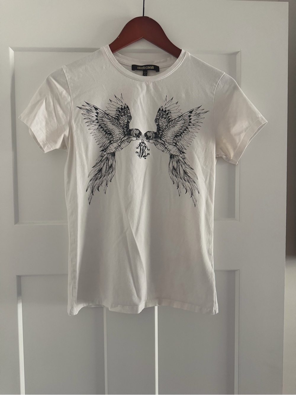 Roberto Cavalli White Tee with Black Logo Label